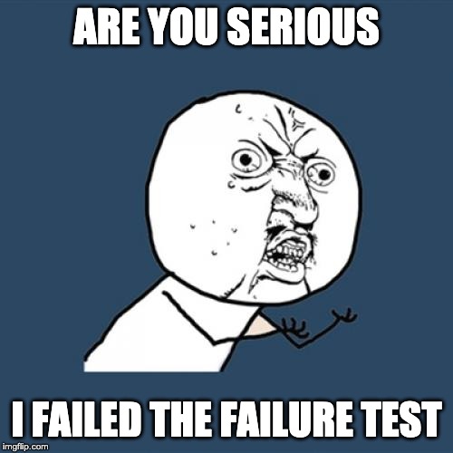 Y U No | ARE YOU SERIOUS; I FAILED THE FAILURE TEST | image tagged in memes,y u no | made w/ Imgflip meme maker