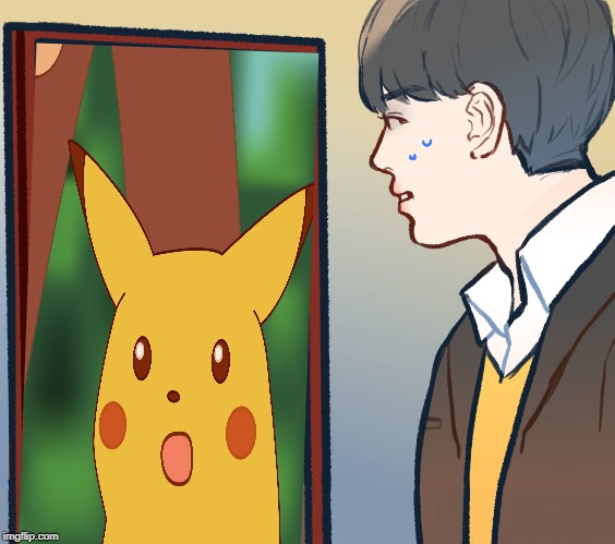 Me when I look into a mirror | image tagged in surprised pikachu | made w/ Imgflip meme maker