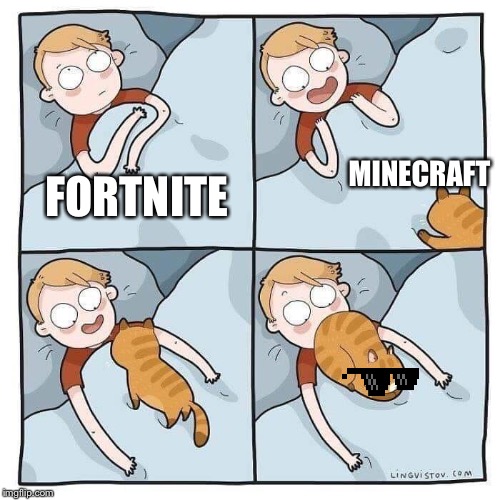 In the gaming world, right now | MINECRAFT; FORTNITE | image tagged in fortnite,minecraft,cats | made w/ Imgflip meme maker