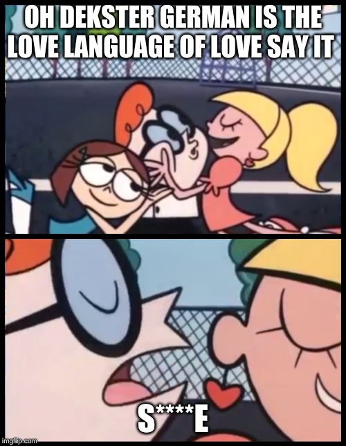 bad word | OH DEKSTER GERMAN IS THE LOVE LANGUAGE OF LOVE SAY IT; S****E | image tagged in memes,say it again dexter | made w/ Imgflip meme maker