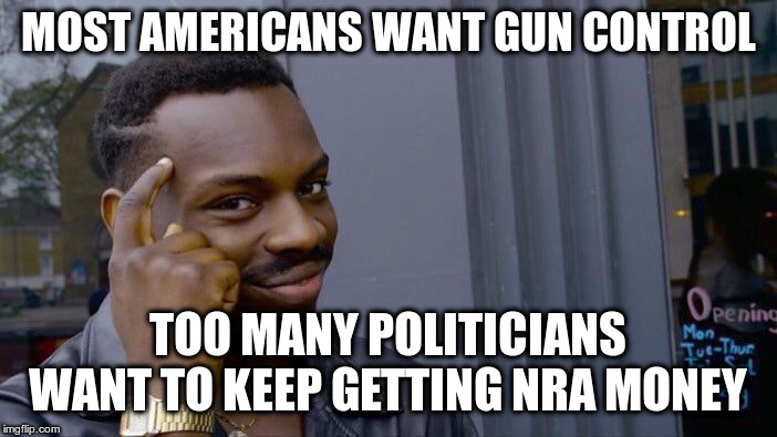 Roll Safe Think About It Meme | MOST AMERICANS WANT GUN CONTROL TOO MANY POLITICIANS WANT TO KEEP GETTING NRA MONEY | image tagged in memes,roll safe think about it | made w/ Imgflip meme maker