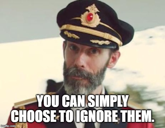 Captain Obvious | YOU CAN SIMPLY CHOOSE TO IGNORE THEM. | image tagged in captain obvious | made w/ Imgflip meme maker