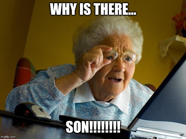 Grandma Finds The Internet Meme | WHY IS THERE... SON!!!!!!!! | image tagged in memes,grandma finds the internet | made w/ Imgflip meme maker