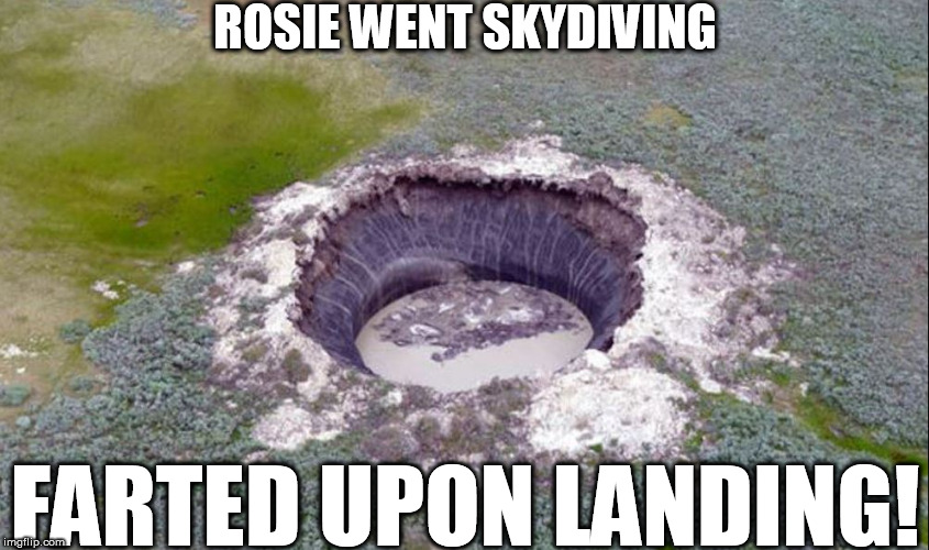 ROSE- BOMB! | ROSIE WENT SKYDIVING; FARTED UPON LANDING! | image tagged in bombed it,rosie o'donnell,explosive fart bomber,huge crater,blew up | made w/ Imgflip meme maker
