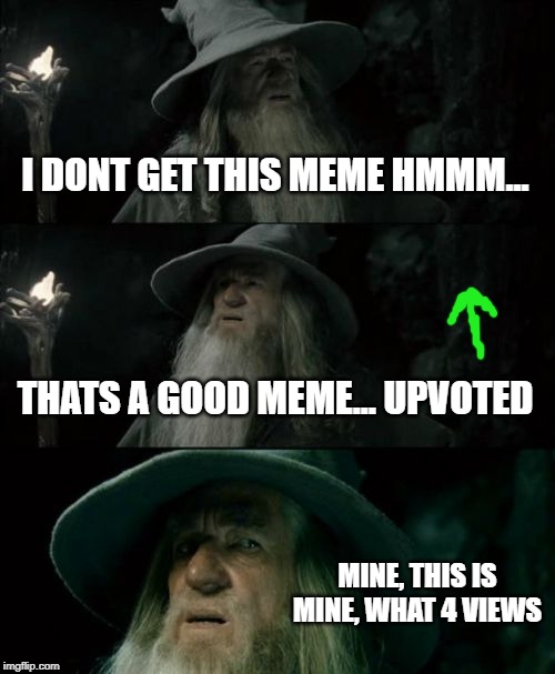 Confused Gandalf | I DONT GET THIS MEME HMMM... THATS A GOOD MEME... UPVOTED; MINE, THIS IS MINE, WHAT 4 VIEWS | image tagged in memes,confused gandalf | made w/ Imgflip meme maker