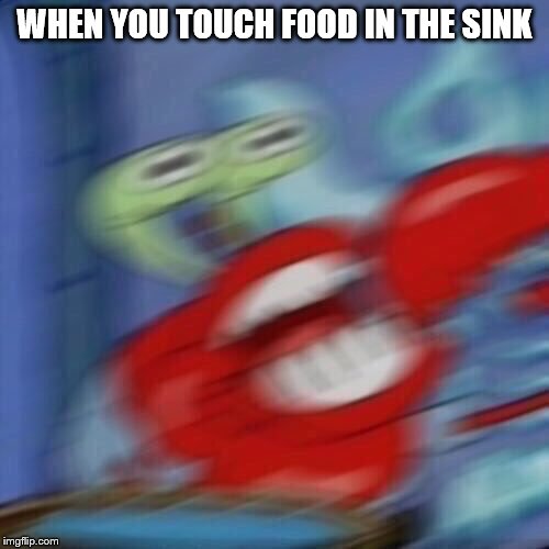 When you touch food in the sink | WHEN YOU TOUCH FOOD IN THE SINK | image tagged in mr krabs blur,food,sink,nasty food | made w/ Imgflip meme maker