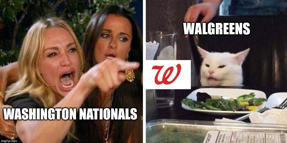 Smudge the cat | WALGREENS; WASHINGTON NATIONALS | image tagged in smudge the cat | made w/ Imgflip meme maker