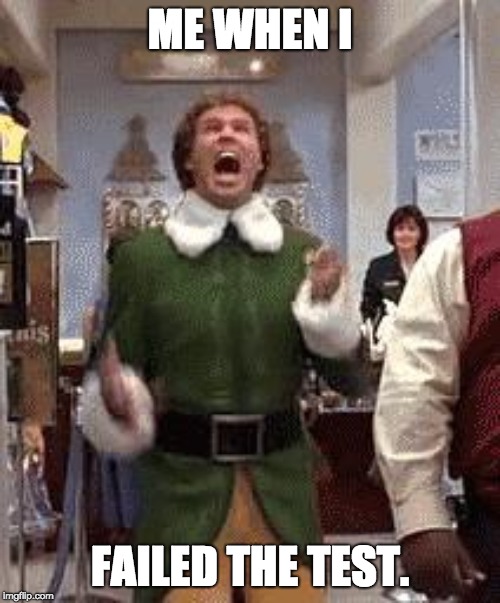 Buddy The Elf | ME WHEN I; FAILED THE TEST. | image tagged in buddy the elf | made w/ Imgflip meme maker