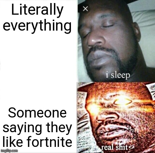 Sleeping Shaq | Literally everything; Someone saying they like fortnite | image tagged in memes,sleeping shaq | made w/ Imgflip meme maker