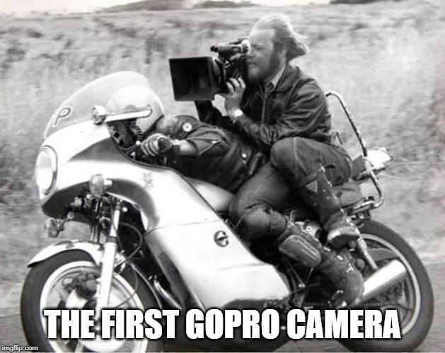 GoPro | THE FIRST GOPRO CAMERA | image tagged in gopro,camera,motorcycle,old | made w/ Imgflip meme maker