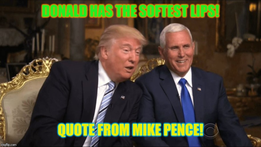 Soft lips ! | DONALD HAS THE SOFTEST LIPS! QUOTE FROM MIKE PENCE! | image tagged in trump/pence | made w/ Imgflip meme maker