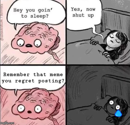 waking up brain | Remember that meme you regret posting? | image tagged in waking up brain | made w/ Imgflip meme maker
