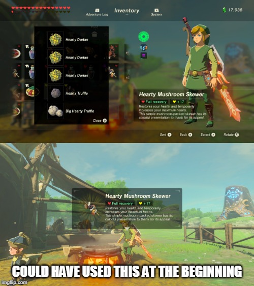 IS THIS THE BEST RECIPE? | COULD HAVE USED THIS AT THE BEGINNING | image tagged in the legend of zelda breath of the wild,the legend of zelda | made w/ Imgflip meme maker