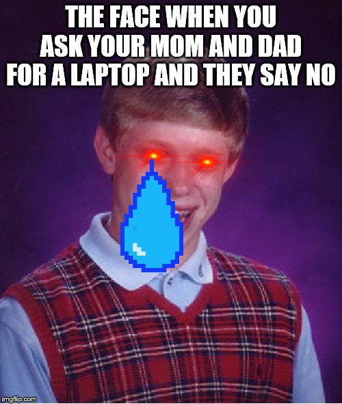Bad Luck Brian | THE FACE WHEN YOU ASK YOUR MOM AND DAD FOR A LAPTOP AND THEY SAY NO | image tagged in memes,bad luck brian | made w/ Imgflip meme maker