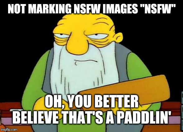 That's a paddlin' | NOT MARKING NSFW IMAGES "NSFW"; OH, YOU BETTER BELIEVE THAT'S A PADDLIN' | image tagged in memes,that's a paddlin' | made w/ Imgflip meme maker