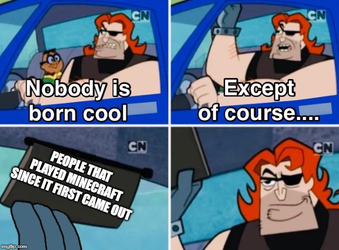 Nobody is born cool | PEOPLE THAT PLAYED MINECRAFT SINCE IT FIRST CAME OUT | image tagged in nobody is born cool | made w/ Imgflip meme maker
