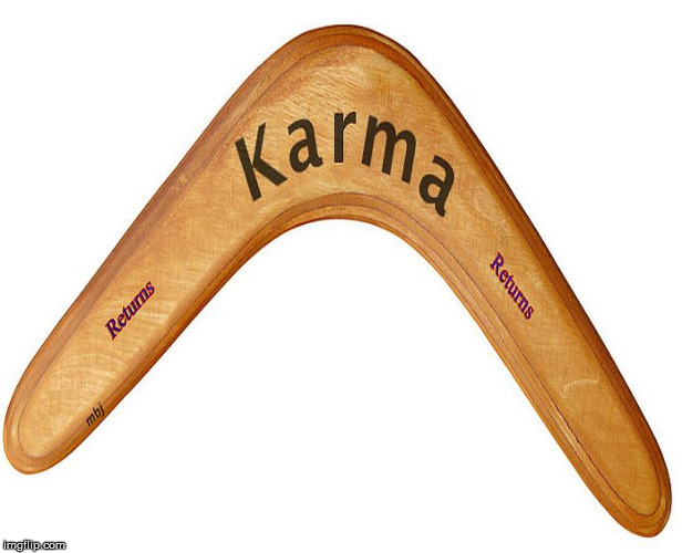 Karma is like a boomerang, it comes back to you | image tagged in boomerang democrat lies | made w/ Imgflip meme maker