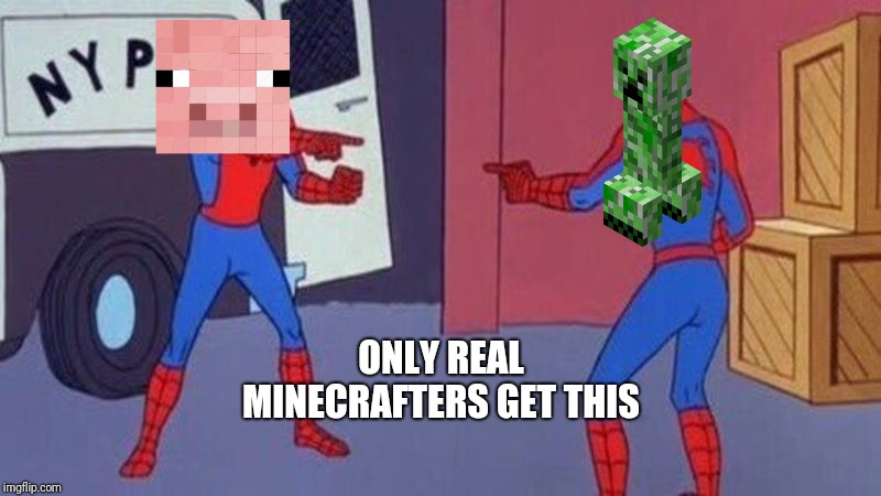 spiderman pointing at spiderman | ONLY REAL MINECRAFTERS GET THIS | image tagged in spiderman pointing at spiderman | made w/ Imgflip meme maker