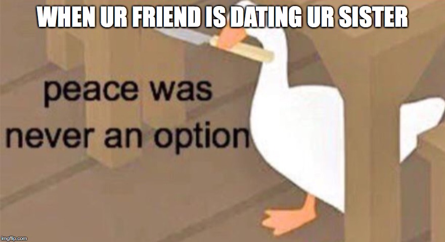 Untitled Goose Peace Was Never an Option | WHEN UR FRIEND IS DATING UR SISTER | image tagged in untitled goose peace was never an option | made w/ Imgflip meme maker