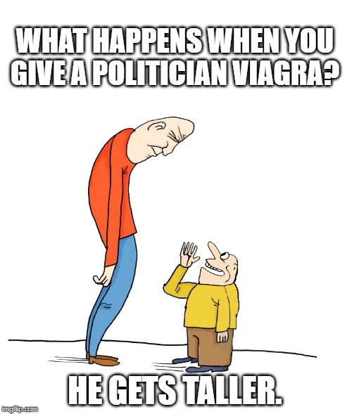 What happens to the politician | WHAT HAPPENS WHEN YOU GIVE A POLITICIAN VIAGRA? HE GETS TALLER. | image tagged in political meme | made w/ Imgflip meme maker