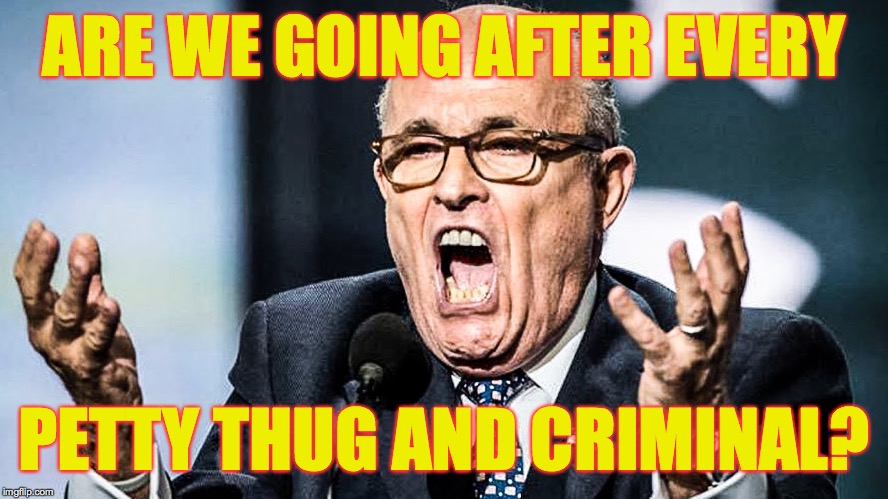 Rudy Ghouliani | ARE WE GOING AFTER EVERY PETTY THUG AND CRIMINAL? | image tagged in rudy ghouliani | made w/ Imgflip meme maker