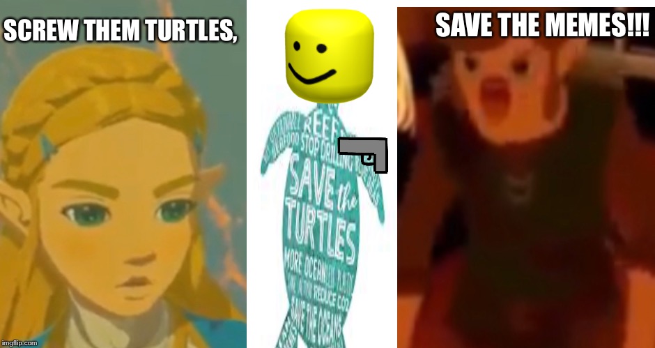 Screw the turtles | SCREW THEM TURTLES, SAVE THE MEMES!!! | image tagged in zelda | made w/ Imgflip meme maker