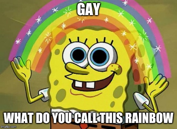 Imagination Spongebob Meme | GAY; WHAT DO YOU CALL THIS RAINBOW | image tagged in memes,imagination spongebob | made w/ Imgflip meme maker