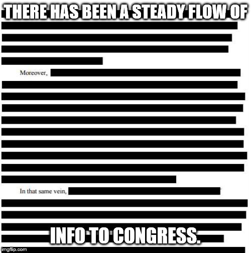 Mueller report | THERE HAS BEEN A STEADY FLOW OF INFO TO CONGRESS. | image tagged in mueller report | made w/ Imgflip meme maker