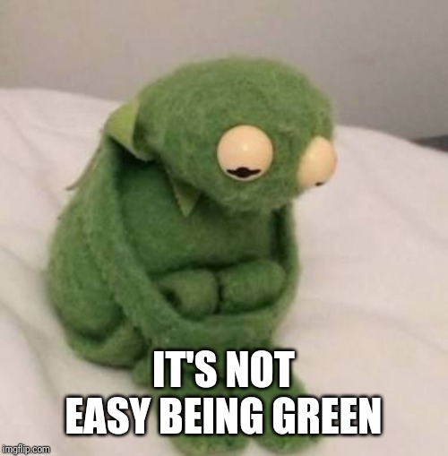 Kermit sad | IT'S NOT EASY BEING GREEN | image tagged in kermit sad | made w/ Imgflip meme maker