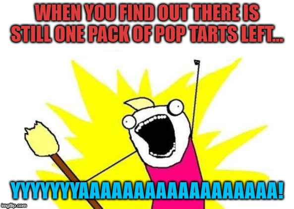 X All The Y Meme | WHEN YOU FIND OUT THERE IS STILL ONE PACK OF POP TARTS LEFT... YYYYYYYAAAAAAAAAAAAAAAAAA! | image tagged in memes,x all the y | made w/ Imgflip meme maker
