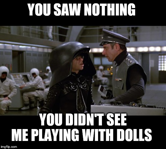 Spaceballs | YOU SAW NOTHING YOU DIDN'T SEE ME PLAYING WITH DOLLS | image tagged in spaceballs | made w/ Imgflip meme maker