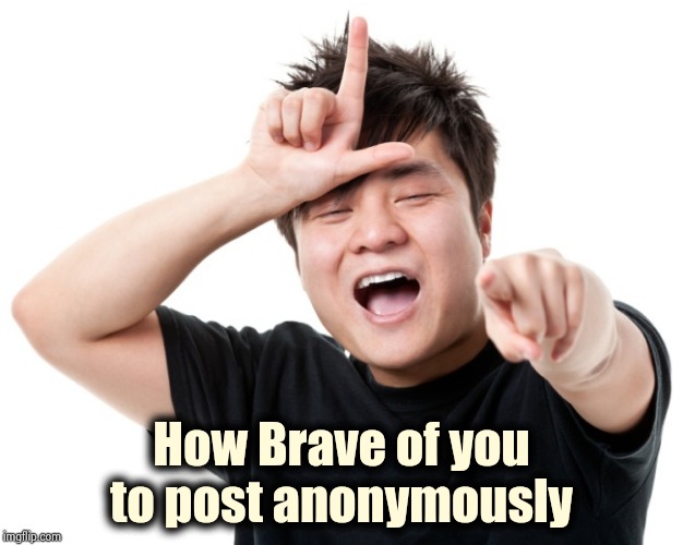 You're a loser | How Brave of you to post anonymously | image tagged in you're a loser | made w/ Imgflip meme maker