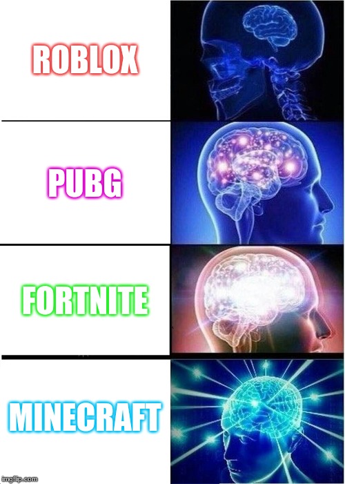 Expanding Brain | ROBLOX; PUBG; FORTNITE; MINECRAFT | image tagged in memes,expanding brain | made w/ Imgflip meme maker