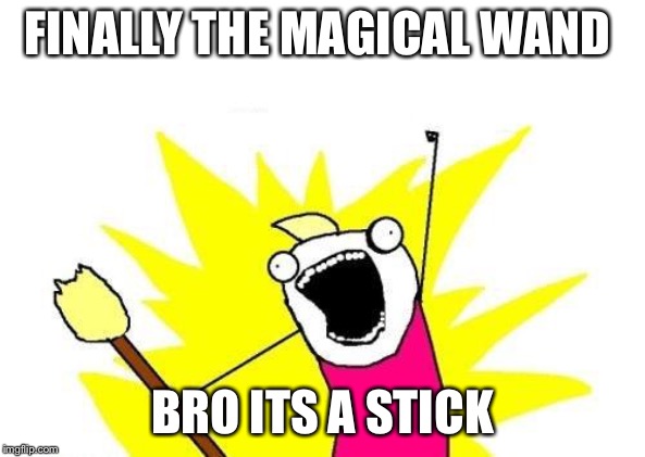 X All The Y | FINALLY THE MAGICAL WAND; BRO ITS A STICK | image tagged in memes,x all the y | made w/ Imgflip meme maker
