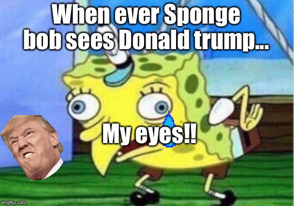 Mocking Spongebob | When ever Sponge bob sees Donald trump... My eyes!! | image tagged in memes,mocking spongebob | made w/ Imgflip meme maker