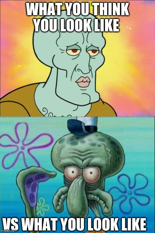 Squidward Meme | WHAT YOU THINK YOU LOOK LIKE; VS WHAT YOU LOOK LIKE | image tagged in memes,squidward | made w/ Imgflip meme maker