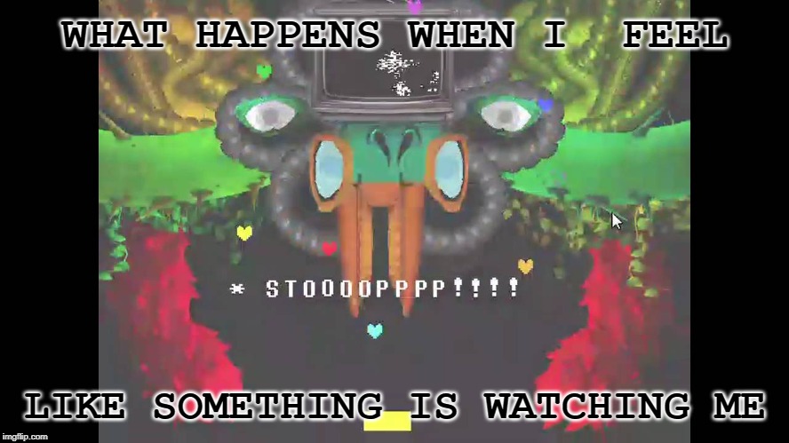 Nobody likes a stalker. | WHAT HAPPENS WHEN I  FEEL; LIKE SOMETHING IS WATCHING ME | image tagged in im watching you,undertale,pop art,overload,omega flowey | made w/ Imgflip meme maker
