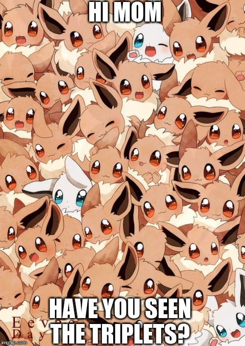 EeveE | HI MOM; HAVE YOU SEEN THE TRIPLETS? | image tagged in eevee,funny,weird kid | made w/ Imgflip meme maker