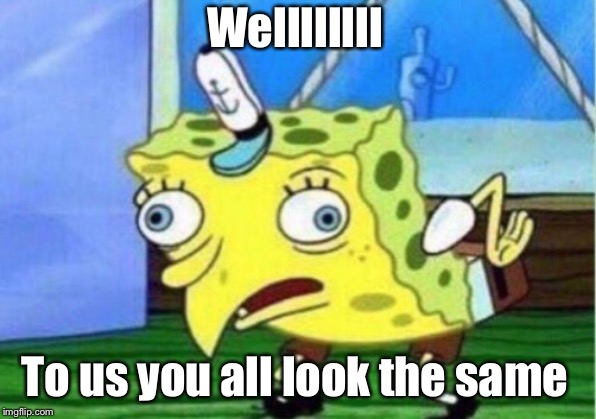 Mocking Spongebob Meme | Wellllllll To us you all look the same | image tagged in memes,mocking spongebob | made w/ Imgflip meme maker
