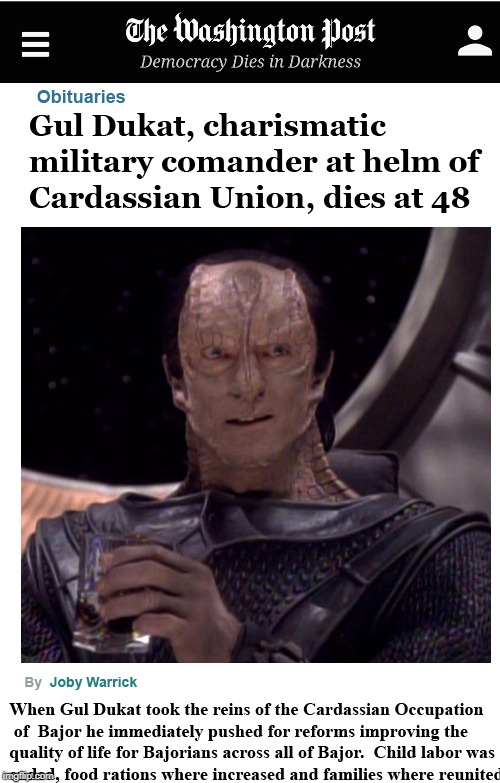 comment shows screen shot of how this was made and is not a repost | K | image tagged in washington post,gul dukat,star trek deep space nine,liberal bias | made w/ Imgflip meme maker