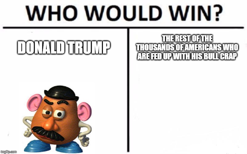 Who Would Win? | DONALD TRUMP; THE REST OF THE THOUSANDS OF AMERICANS WHO ARE FED UP WITH HIS BULL CRAP | image tagged in memes,who would win | made w/ Imgflip meme maker