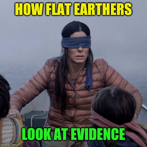 Bird Box Meme | HOW FLAT EARTHERS LOOK AT EVIDENCE | image tagged in memes,bird box | made w/ Imgflip meme maker