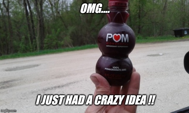 Take a guess ?? | OMG.... I JUST HAD A CRAZY IDEA !! | image tagged in pom,bottle,fun | made w/ Imgflip meme maker