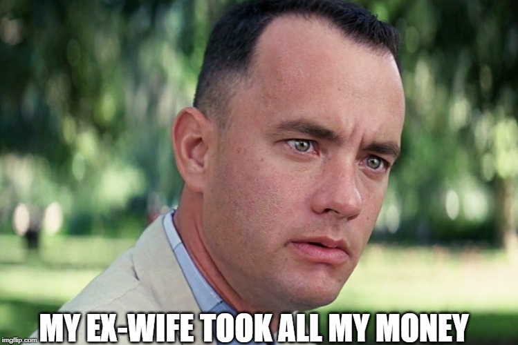 And Just Like That | MY EX-WIFE TOOK ALL MY MONEY | image tagged in memes,and just like that | made w/ Imgflip meme maker