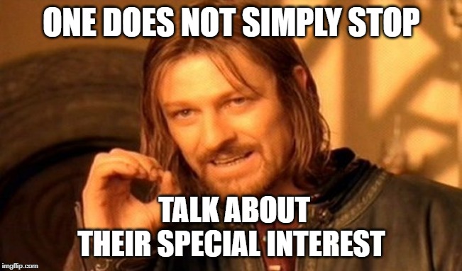 One Does Not Simply | ONE DOES NOT SIMPLY STOP; TALK ABOUT THEIR SPECIAL INTEREST | image tagged in memes,one does not simply | made w/ Imgflip meme maker