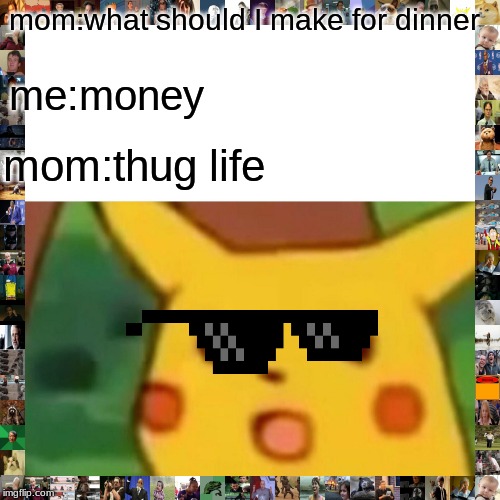 Surprised Pikachu | mom:what should I make for dinner; me:money; mom:thug life | image tagged in memes,surprised pikachu | made w/ Imgflip meme maker