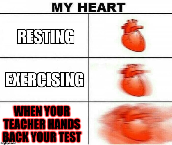 MY HEART | WHEN YOUR TEACHER HANDS BACK YOUR TEST | image tagged in my heart | made w/ Imgflip meme maker