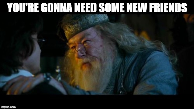 Angry Dumbledore Meme | YOU'RE GONNA NEED SOME NEW FRIENDS | image tagged in memes,angry dumbledore | made w/ Imgflip meme maker