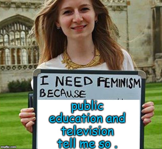 the culture war is being lost in every level of taxpayer funded public education. | public education and television tell me so . | image tagged in smiling feminist,university,media bias,liberal logic,meme truth,trump 2020 | made w/ Imgflip meme maker