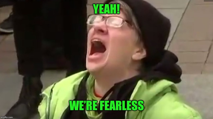 Screaming Liberal  | YEAH! WE’RE FEARLESS | image tagged in screaming liberal | made w/ Imgflip meme maker